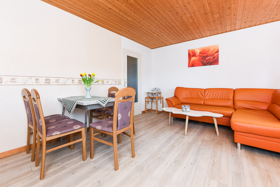 Ferienwohnung „Flut“ - Wohnzimmer mit integriertem Küchenbereich