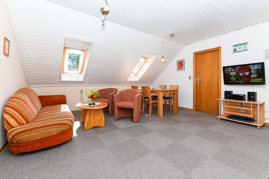 Ferienwohnung „Grön Land“ - Wohnzimmer mit integriertem Küchenbereich