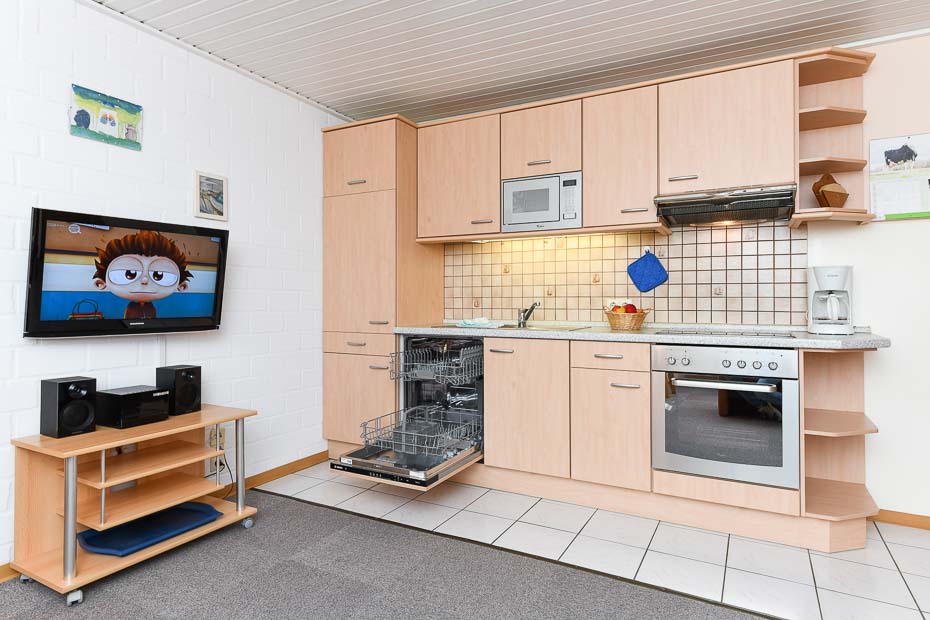 Ferienwohnung „Grön Land“ - Wohnzimmer mit integriertem Küchenbereich