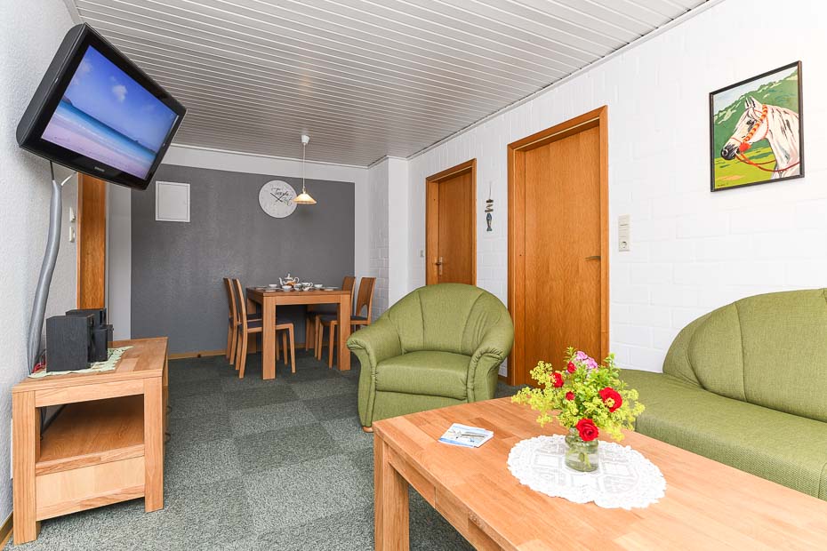 Ferienwohnung „Seediek“ - Wohnzimmer mit integriertem Küchenbereich
