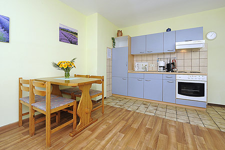 Ferienwohnung „Deich“ - Wohnzimmer mit integriertem Küchenbereich