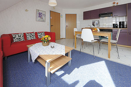 Ferienwohnung „Seehund“ - Wohnzimmer mit integriertem Küchenbereich
