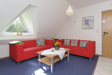 Ferienwohnung „Seehund“ - Wohnzimmer mit integriertem Küchenbereich