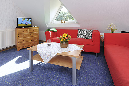 Ferienwohnung „Seehund“ - Wohnzimmer mit integriertem Küchenbereich