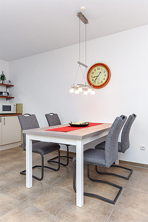 Ferienwohnung „Robbenplate“ - Wohnzimmer mit integriertem Küchenbereich