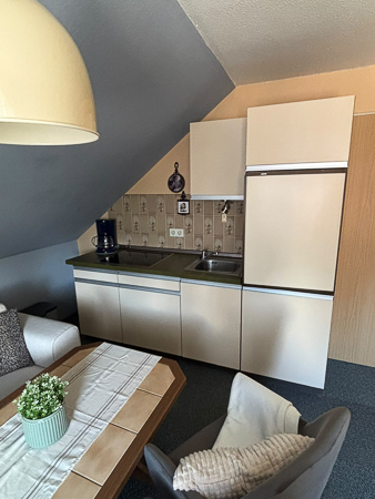 Ferienwohnung 1 - Wohnzimmer mit integriertem Küchenbereich