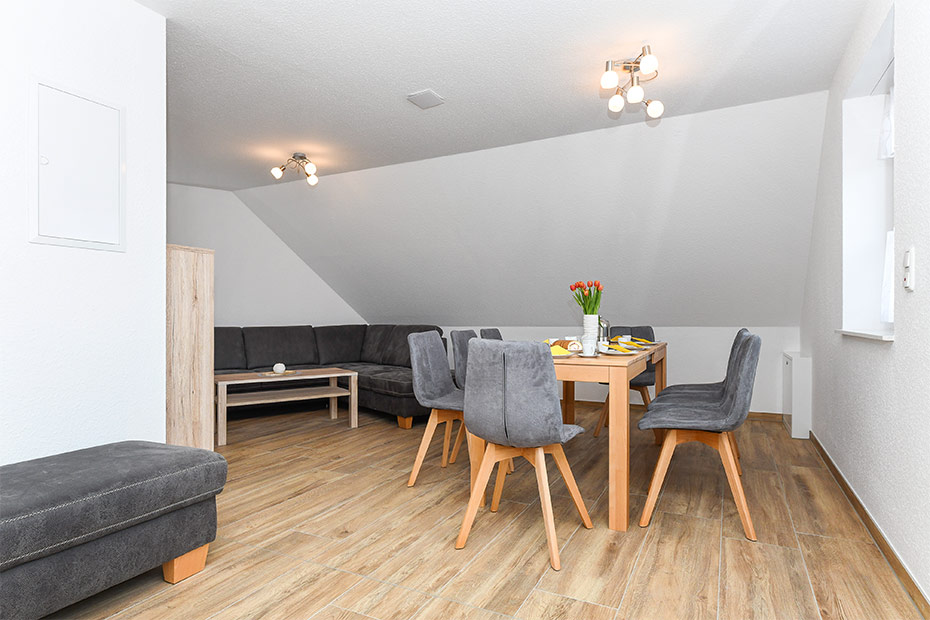 Ferienwohnung „Flut“ - Wohnzimmer mit integriertem Küchenbereich