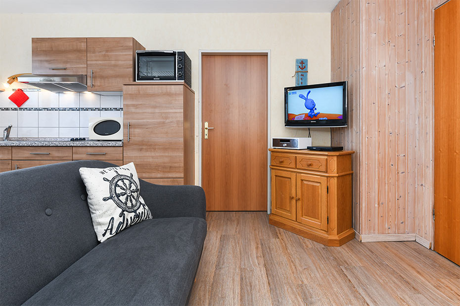Ferienwohnung 1 - Wohnzimmer mit integriertem Küchenbereich