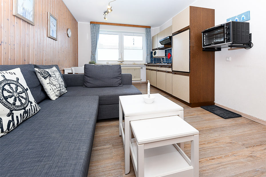 Ferienwohnung 3 - Wohnzimmer mit integriertem Küchenbereich