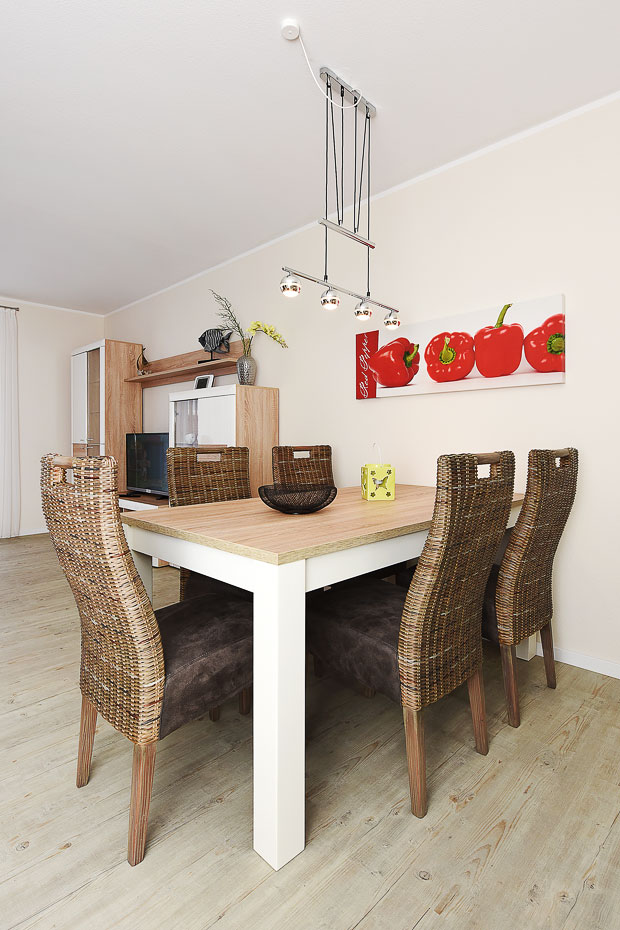 Ferienhaus „Antares“ - Wohnzimmer mit integriertem Küchenbereich