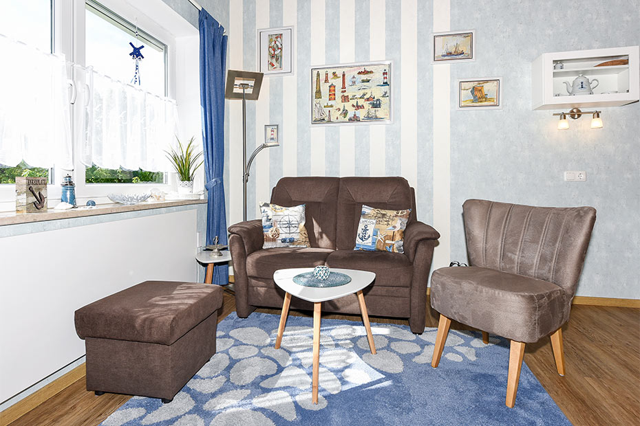 Ferienwohnung „Kleine Perle“ - Wohnraum mit integrierter Küche