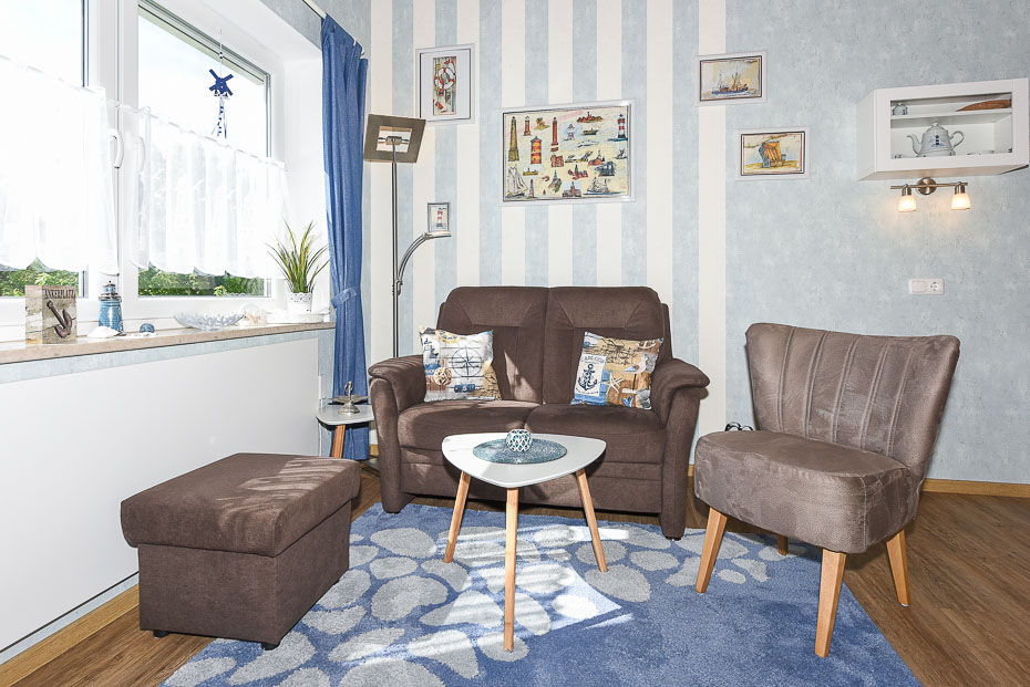 Ferienwohnung „Kleine Perle“ - Wohnraum mit integrierter Küche