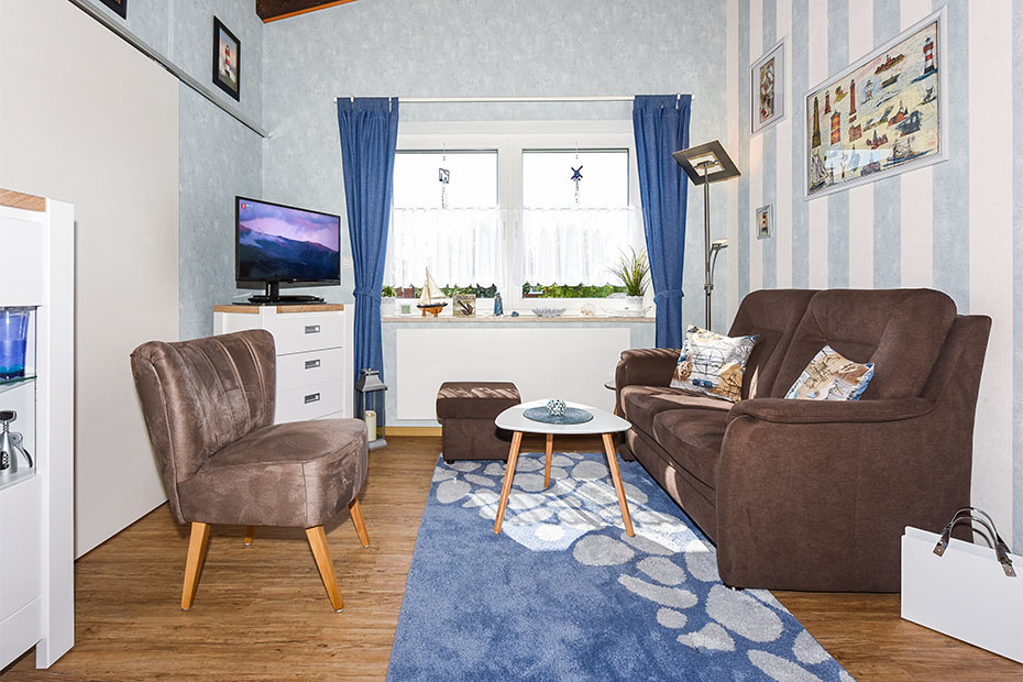 Ferienwohnung „Kleine Perle“ - Wohnraum mit integrierter Küche