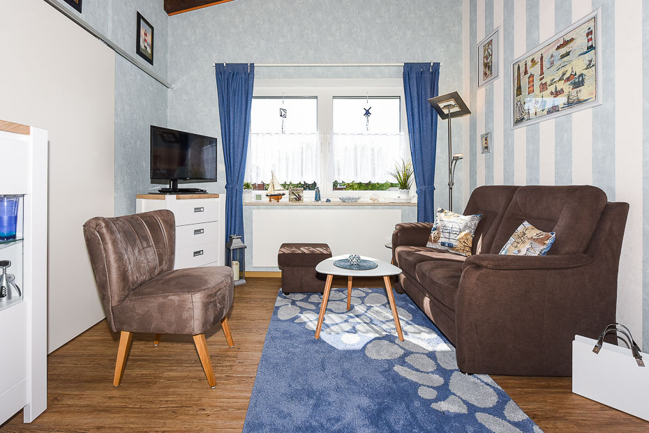 Ferienwohnung „Kleine Perle“ - Wohnraum mit integrierter Küche