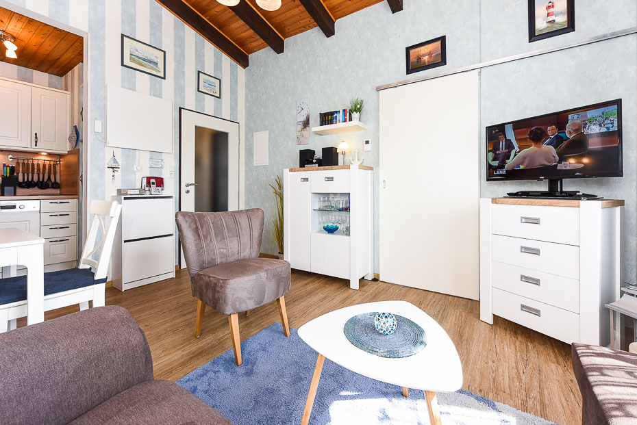 Ferienwohnung „Kleine Perle“ - Wohnraum mit integrierter Küche