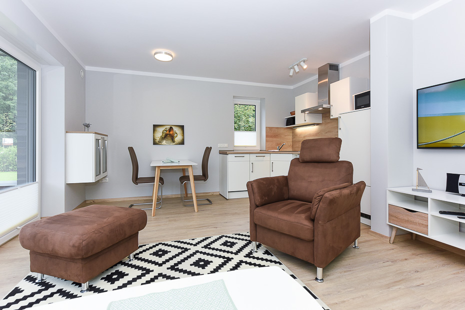 Ferienwohnung 16 - Wohnzimmer mit integriertem Küchenbereich