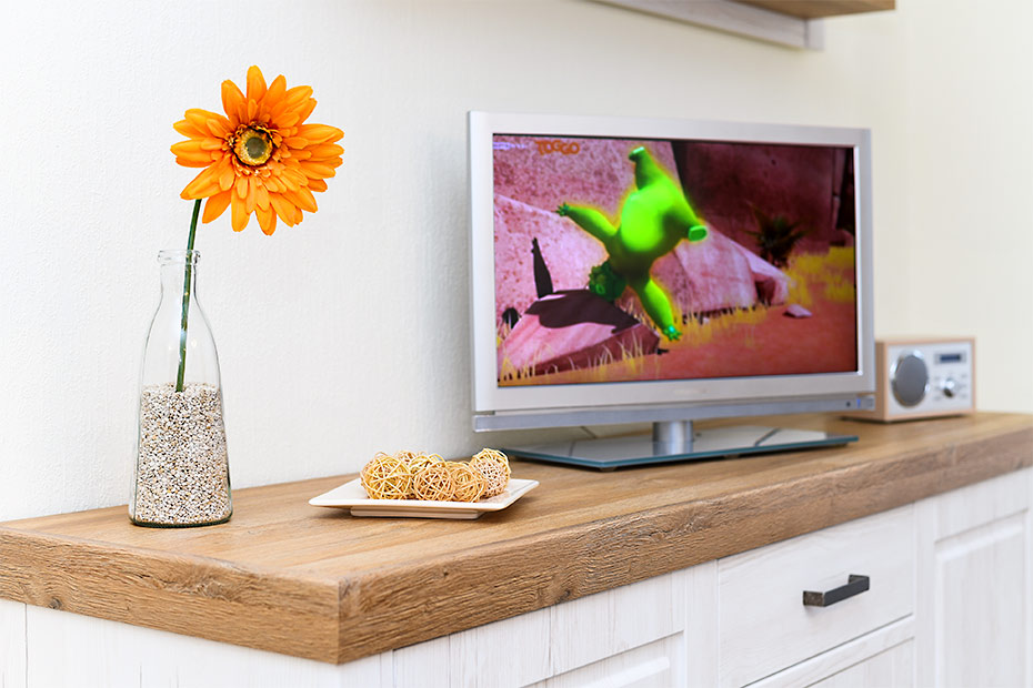 Ferienwohnung „Grace O'Malley“ - Wohnzimmer mit integriertem Küchenbereich