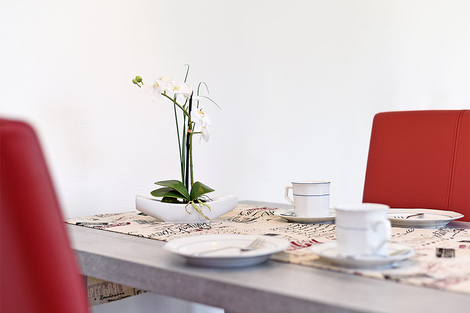 Ferienwohnung 1 - Wohnzimmer mit integriertem Küchenbereich