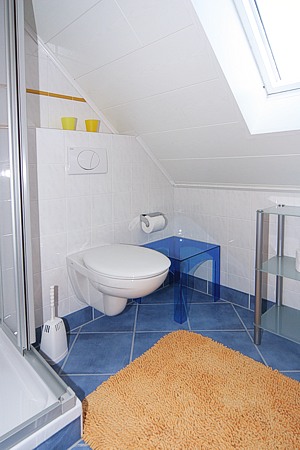 Ferienwohnung „Spiekeroog“ - Badezimmer mit Dusche, Waschtisch und WC