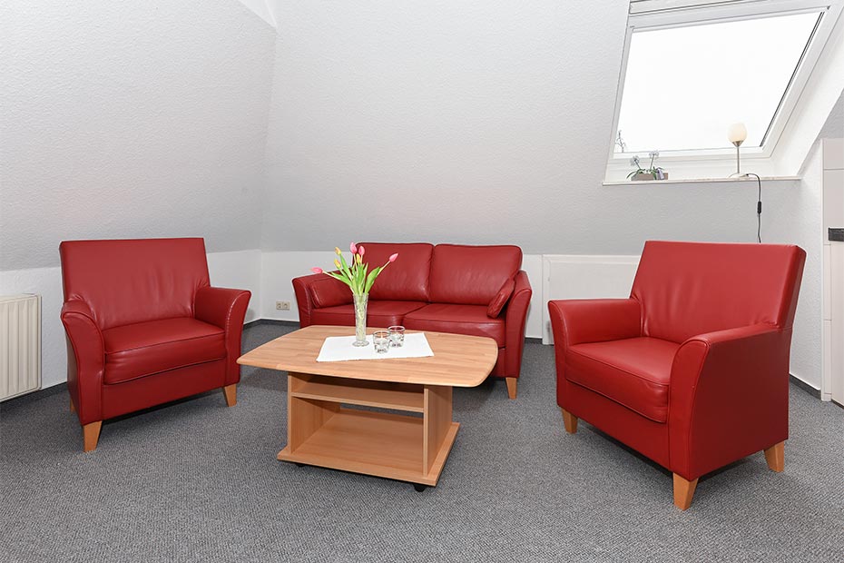 Apartment „Studio Deichblick“ - Wohn- und Schlafraum mit integriertem Küchenbereich