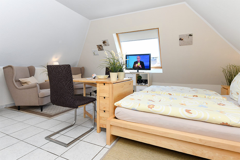 Apartment „Memmert“ - Wohn- und Schlafraum mit integriertem Küchenbereich