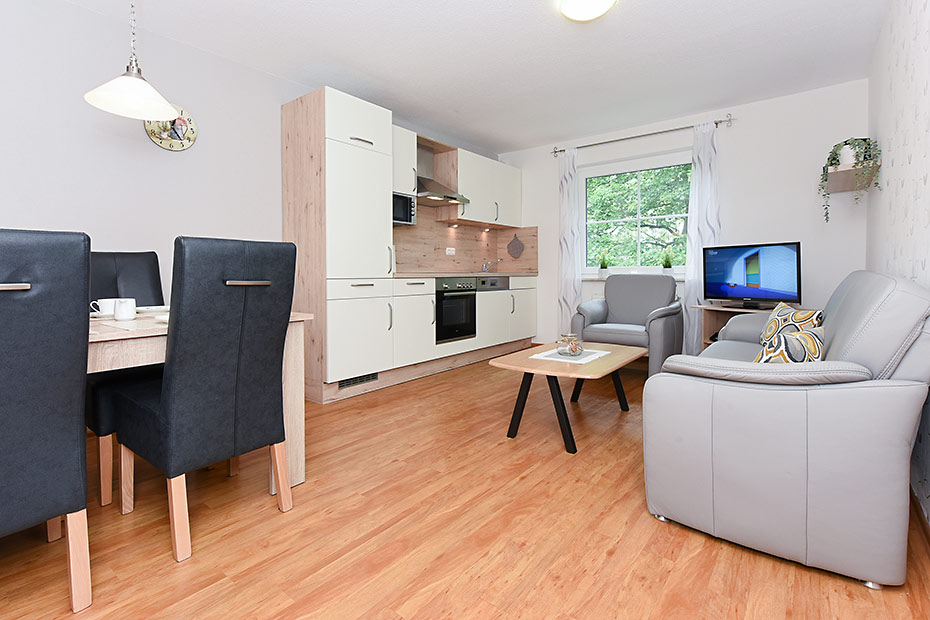 Ferienwohnung „Süden“ - Wohnraum mit integrierter Küche