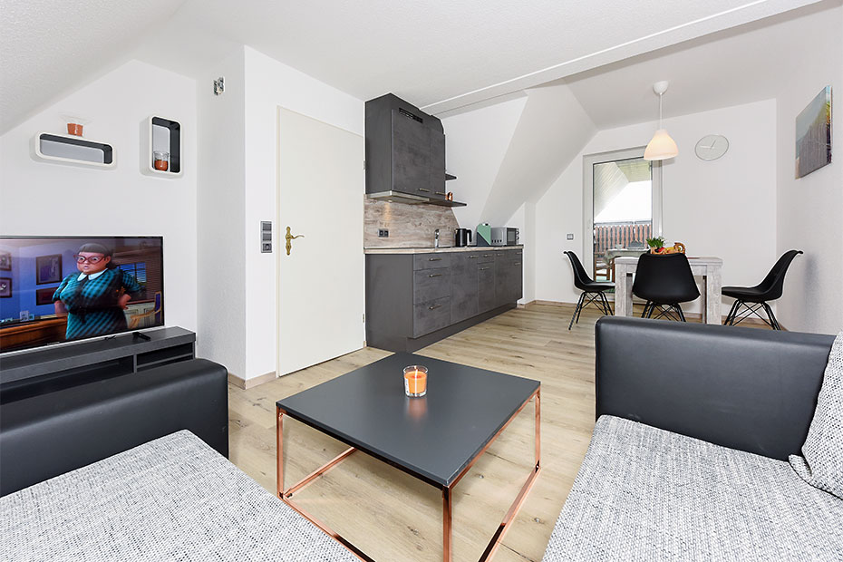 Ferienwohnung 2 - Wohnzimmer mit integriertem Küchenbereich