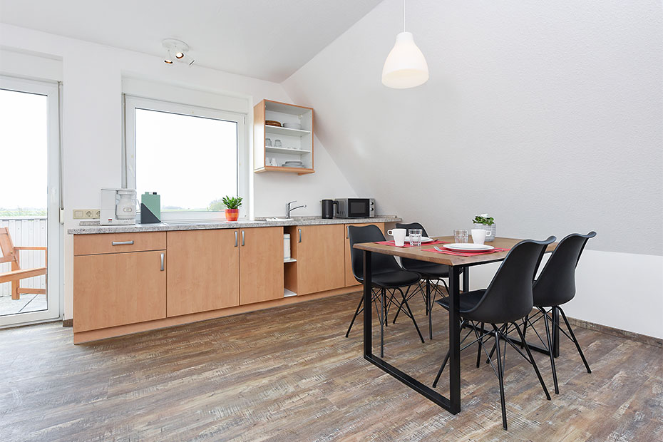 Ferienwohnung 3 - Wohnzimmer mit integriertem Küchenbereich