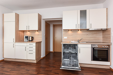 Ferienwohnung „Kiebitznest“ - Wohnzimmer mit integriertem Küchenbereich