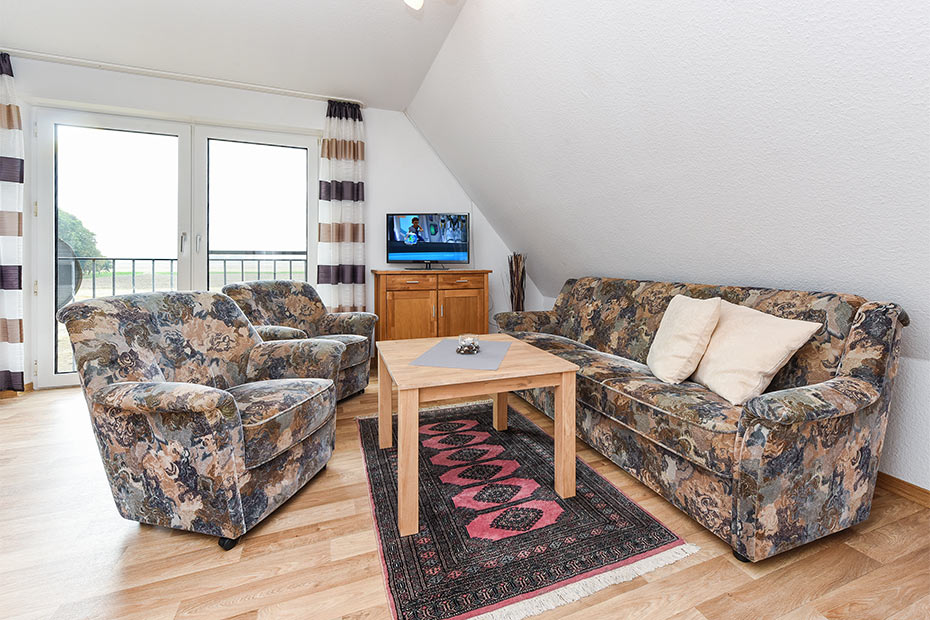 Ferienwohnung „Taubennest“ - Wohnzimmer mit integriertem Küchen- und Essbereich