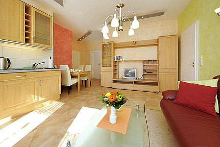 Ferienwohnung „Wenke“ - Wohnzimmer mit integriertem Küchenbereich