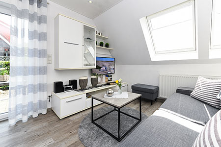 Ferienhaus Harle - Wohnzimmer mit integriertem Küchenbereich