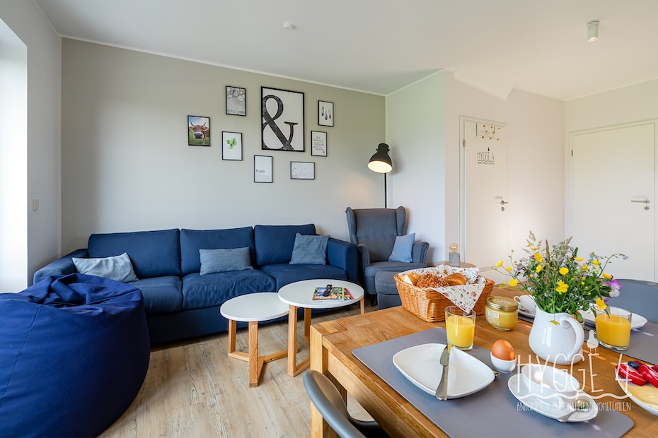Ferienhaus „Hygge 4“ - Wohnzimmer mit integriertem Küchenbereich
