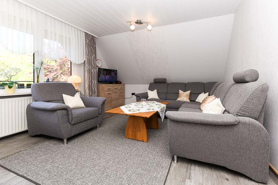 Ferienwohnung groß - Wohnzimmer mit integriertem Küchenbereich