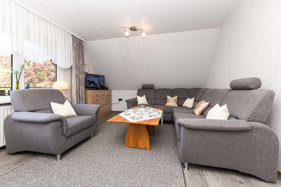 Ferienwohnung groß - Wohnzimmer mit integriertem Küchenbereich