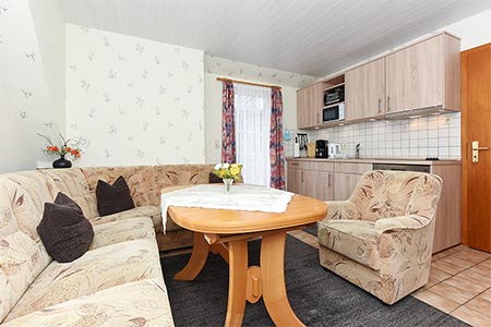 Ferienwohnung klein - Wohnzimmer mit integriertem Küchenbereich