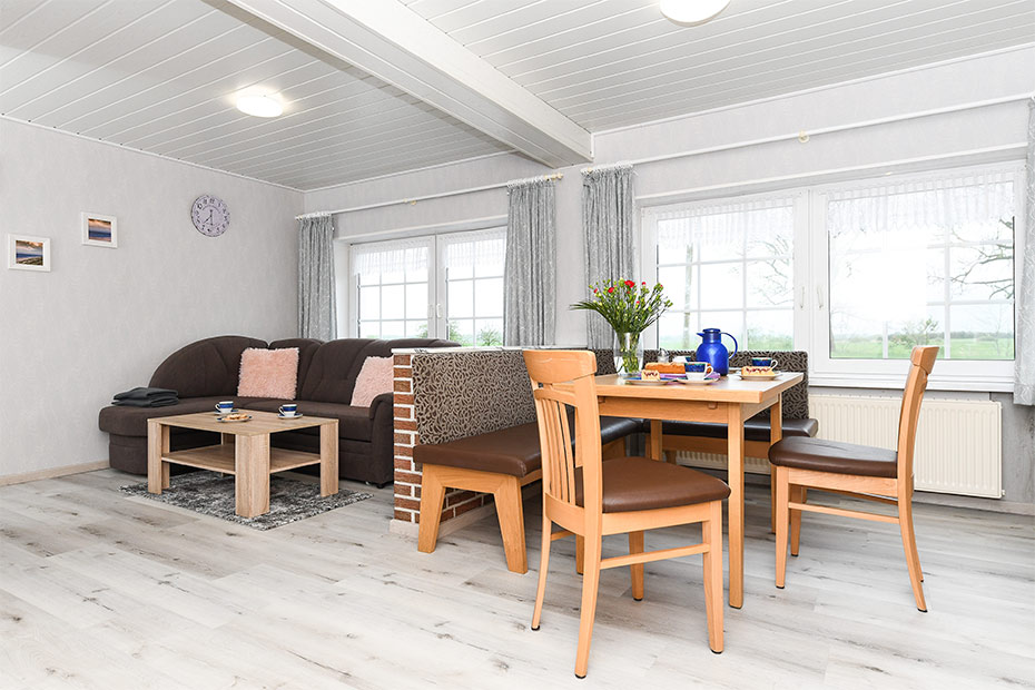 Ferienhaus - Wohnzimmer mit integriertem Küchenbereich