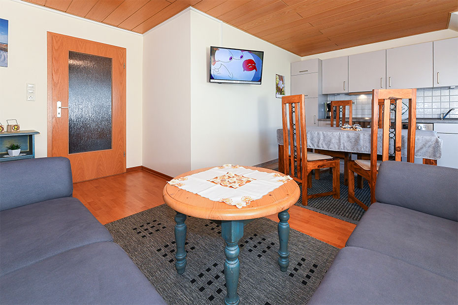 Ferienwohnung 1 - Wohnzimmer mit integriertem Küchenbereich