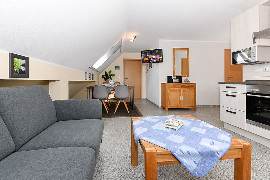 Ferienwohnung 3 - Wohnzimmer mit integriertem Küchenbereich