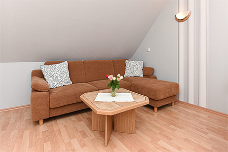 Ferienwohnung „Deichwind“ - Wohnzimmer mit integriertem Küchenbereich