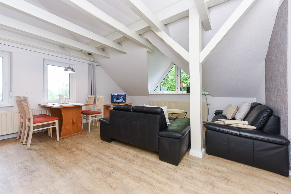 Ferienwohnung Erlenwohnung - Wohnzimmer mit integriertem Küchenbereich