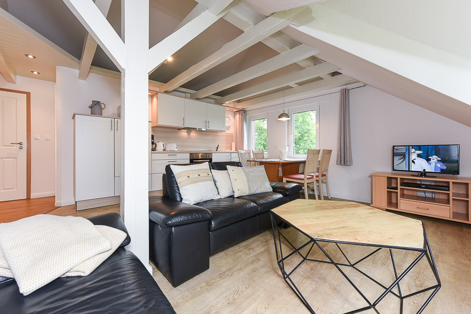 Ferienwohnung Erlenwohnung - Wohnzimmer mit integriertem Küchenbereich