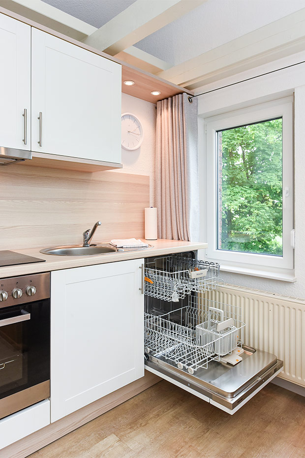 Ferienwohnung Erlenwohnung - Wohnzimmer mit integriertem Küchenbereich