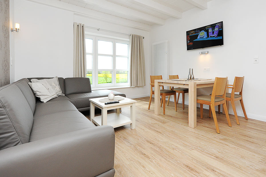 Ferienwohnung Milchkammer 6 - Wohnzimmer mit integriertem Küchenbereich