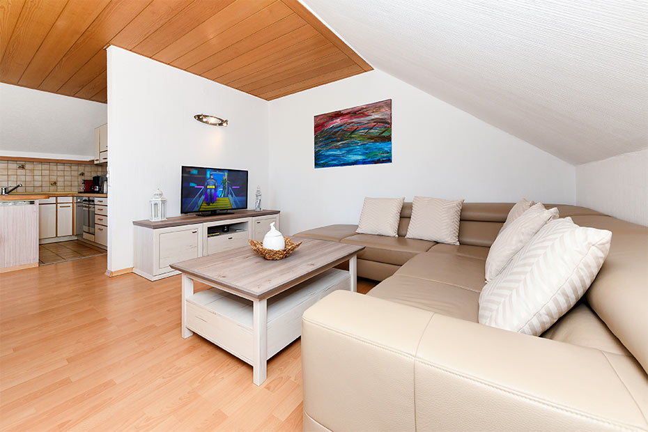 Ferienwohnung „Rotbuche“ - Wohnzimmer mit integriertem Küchen- und Essbereich