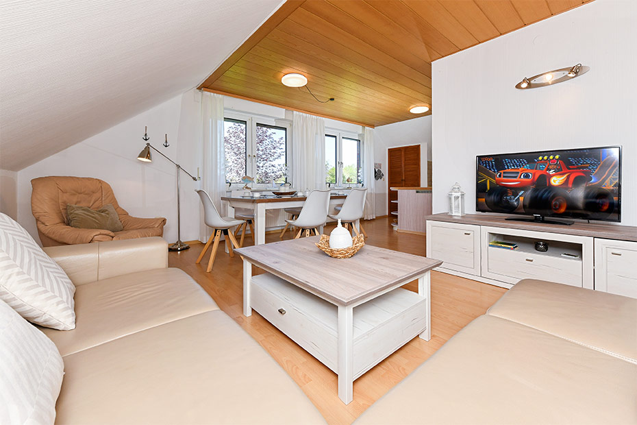 Ferienwohnung „Rotbuche“ - Wohnzimmer mit integriertem Küchen- und Essbereich