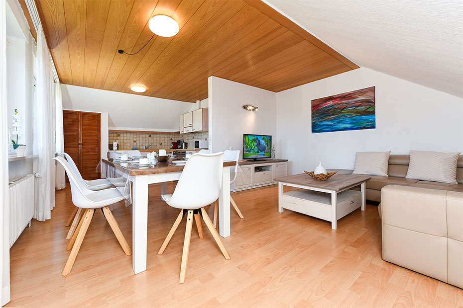 Ferienwohnung „Rotbuche“ - Wohnzimmer mit integriertem Küchen- und Essbereich