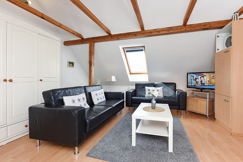 Ferienwohnung „Mühlenblick“ - Wohnzimmer mit integriertem Küchenbereich