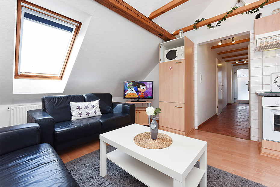 Ferienwohnung „Mühlenblick“ - Wohnzimmer mit integriertem Küchenbereich