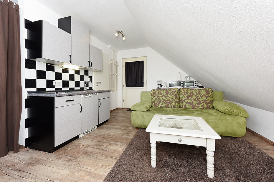 Ferienwohnung „Schwalbennest“ - Wohnraum mit integrierter Küche